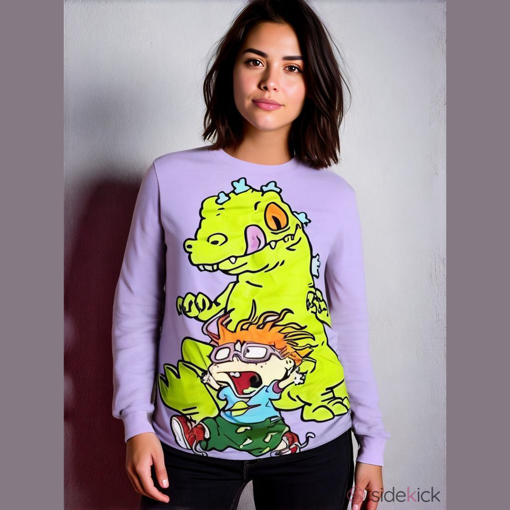 Nickelodeon Rugrats Reptar Chuckie Run Purple Long Sleeve Cotton Women’s Size M